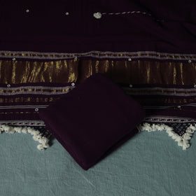 Kutch Bhujodi Handloom Kala Cotton 3pc Unstitched Dress Material Suit Set 01