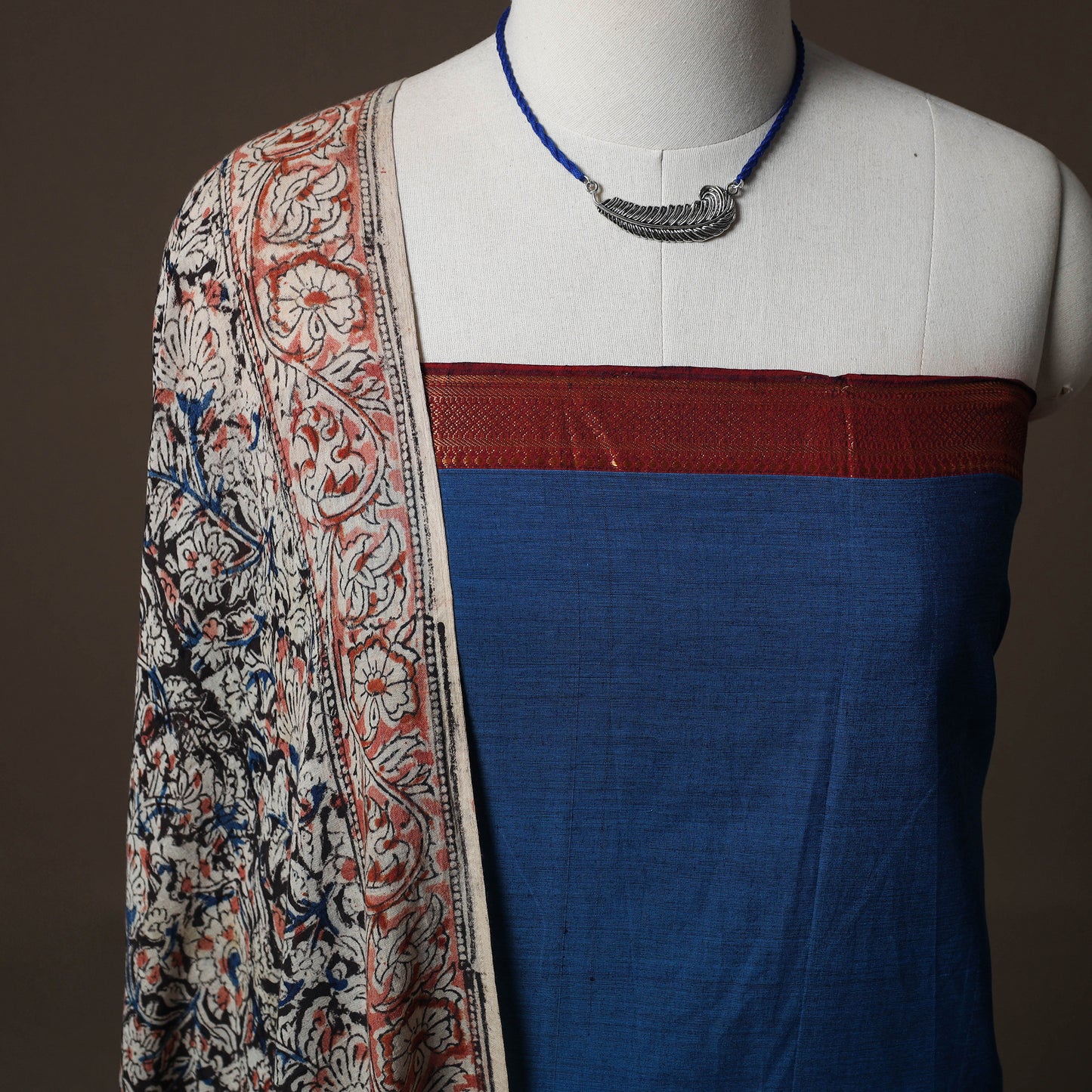 Mangalagiri Handwoven Cotton 2pc Unstitched Dress Material Kurta Set with Jewellery 16