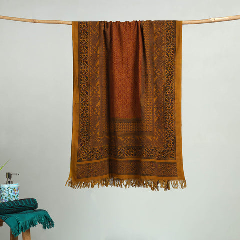 Orange Bagh Hand Block Print Cotton Handloom Towel
