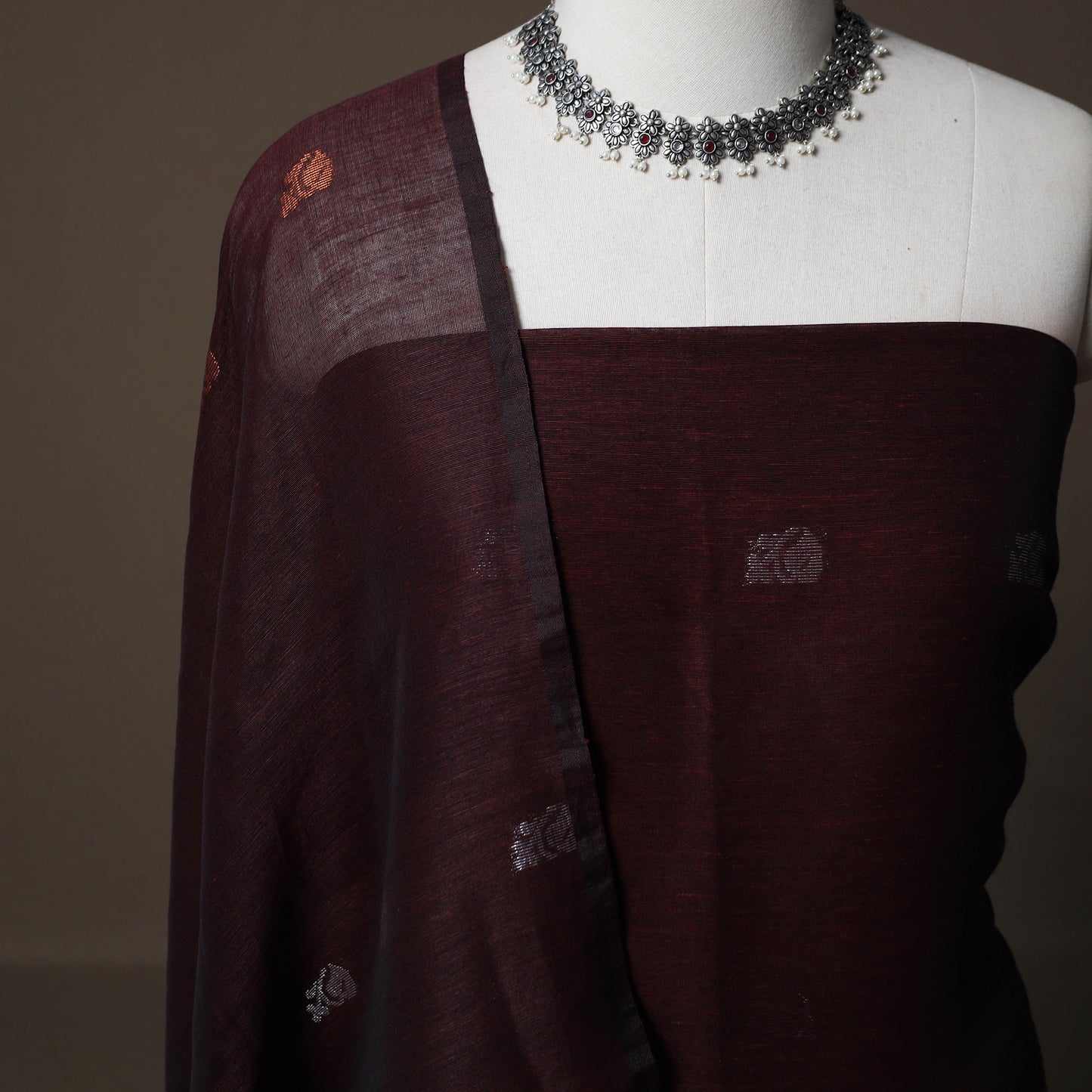 Handwoven Phulia Jamdani Pure Linen 2pc Unstitched Dress Material Kurta Set 12