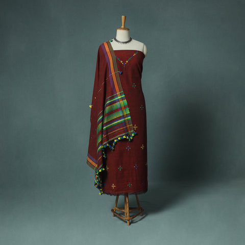 Kutch Bhujodi Handloom Kala Cotton 3pc Unstitched Dress Material Suit Set 04