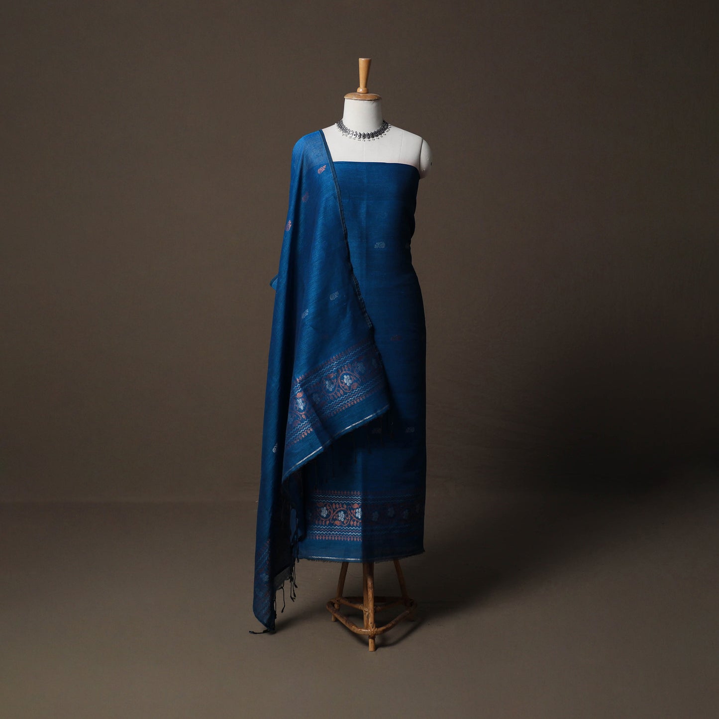 Handwoven Phulia Jamdani Pure Linen 2pc Unstitched Dress Material Kurta Set 13