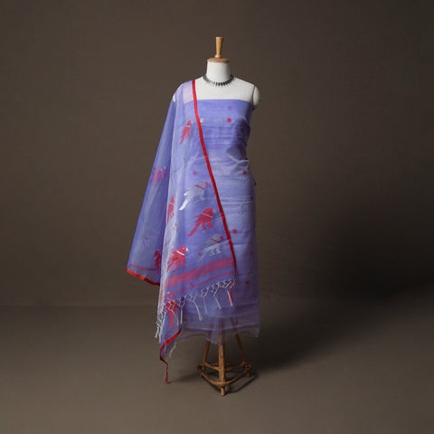 Handwoven Phulia Jamdani Muslin Silk 2pc Unstitched Dress Material Kurta Set 14