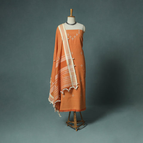 Kutch Bhujodi Handloom Kala Cotton 3pc Unstitched Dress Material Suit Set 05