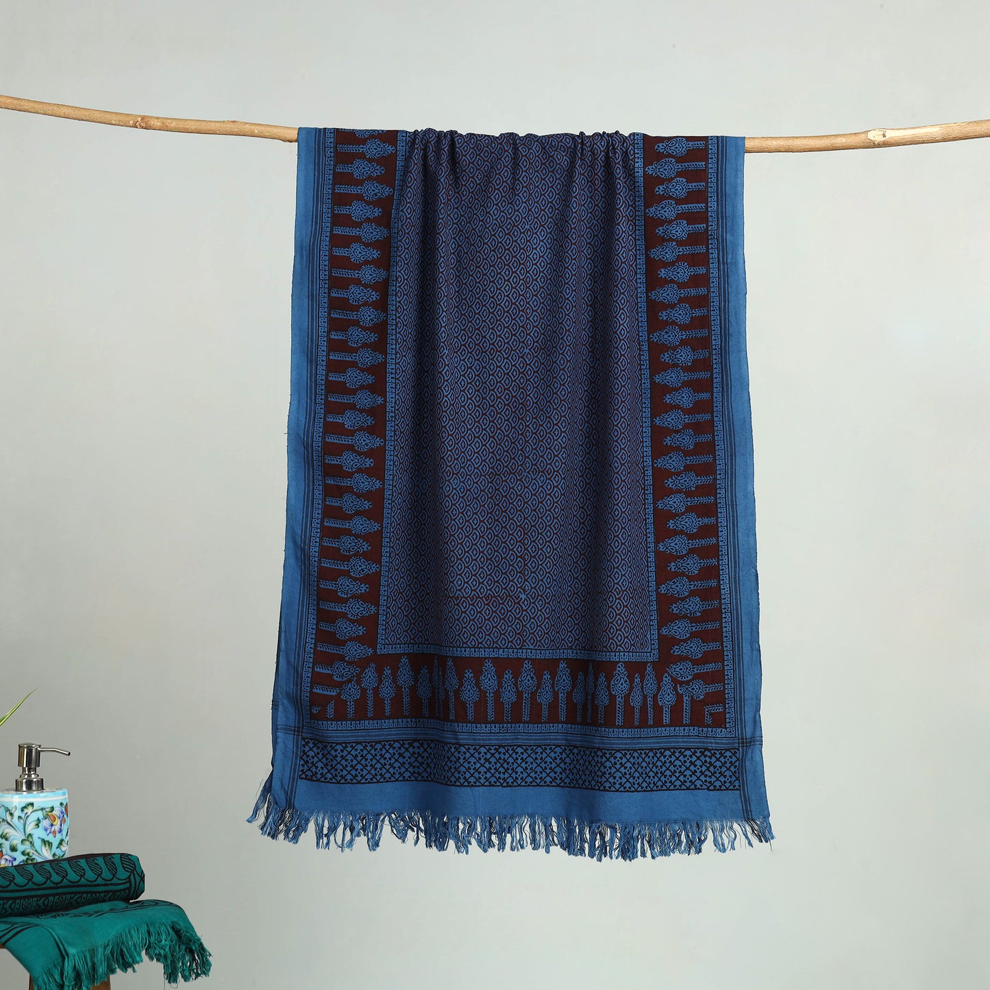 Blue - bagh hand cotton handloom towel 15 - handcrafted