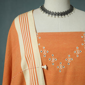 Kutch Bhujodi Handloom Kala Cotton 3pc Unstitched Dress Material Suit Set 05