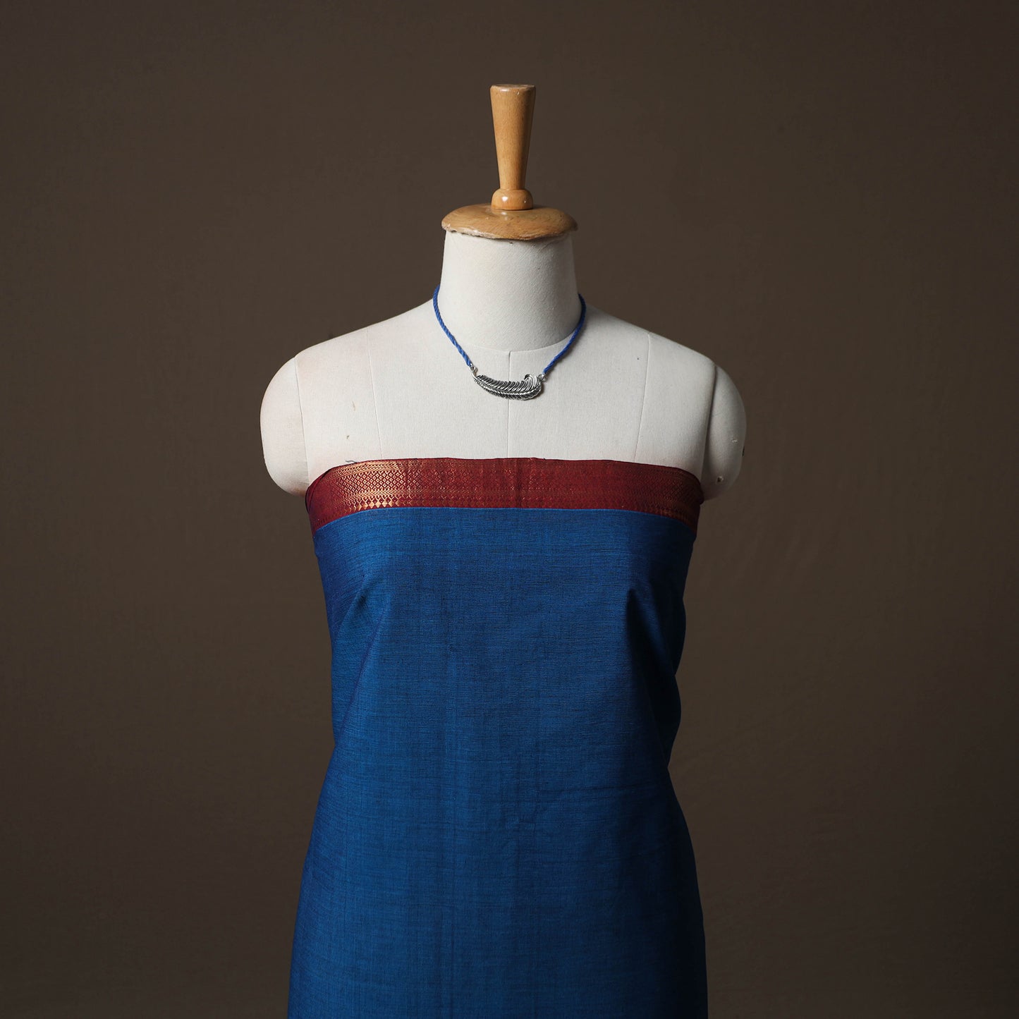 Mangalagiri Handwoven Cotton 2pc Unstitched Dress Material Kurta Set with Jewellery 03