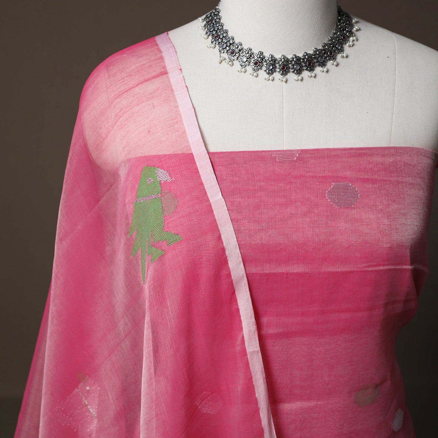 Handwoven Phulia Jamdani Muslin Silk 2pc Unstitched Dress Material Kurta Set 15