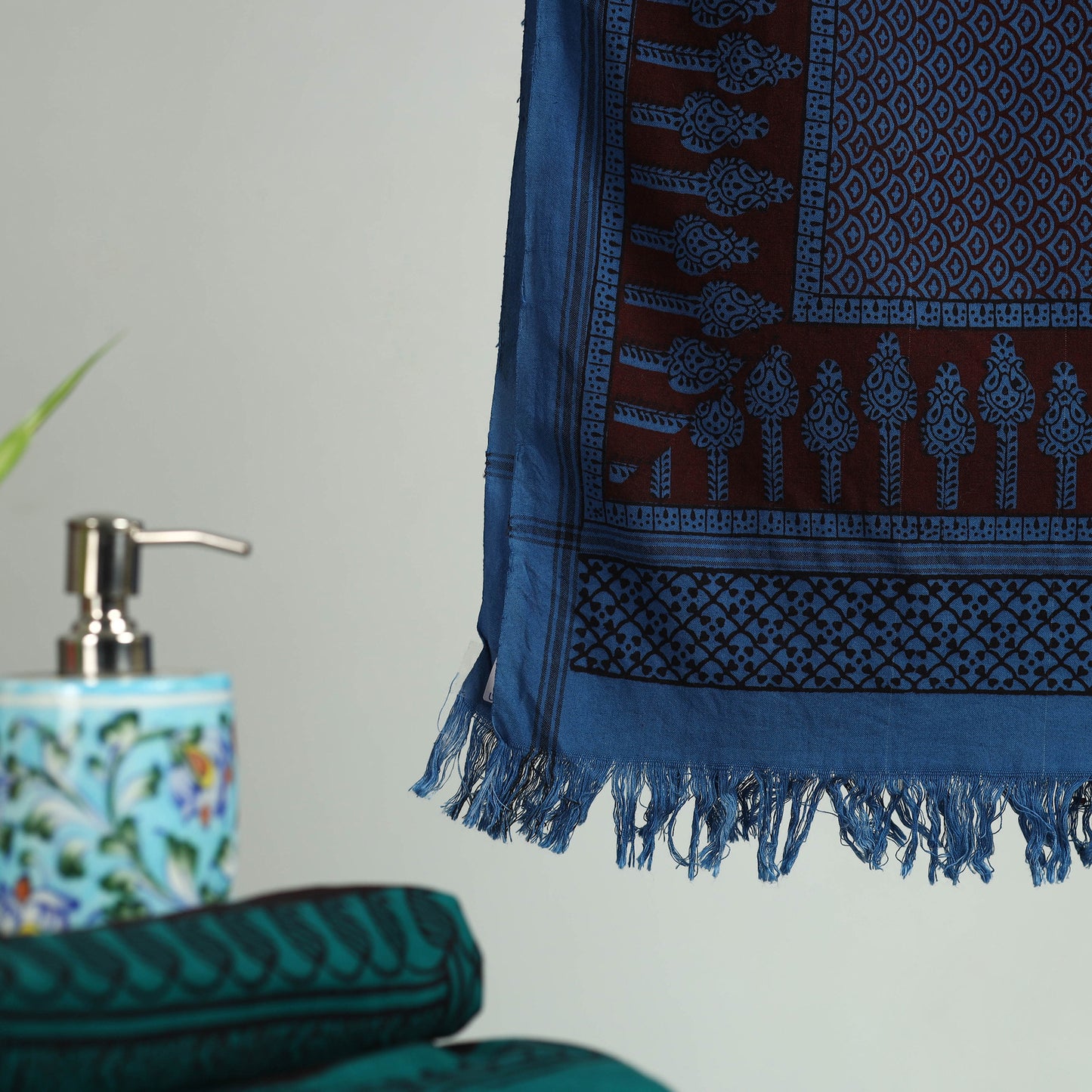 Blue - bagh hand cotton handloom towel 15 - handcrafted