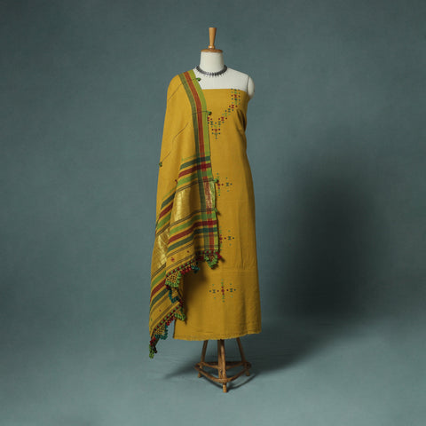 Kutch Bhujodi Handloom Kala Cotton 3pc Unstitched Dress Material Suit Set 06