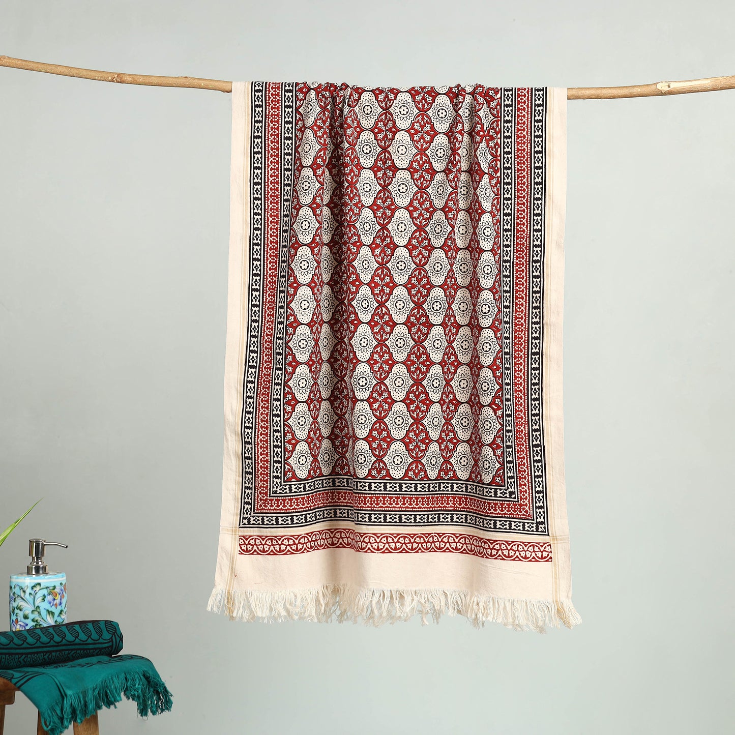 Red Bagh Hand Block Print Cotton Handloom Towel