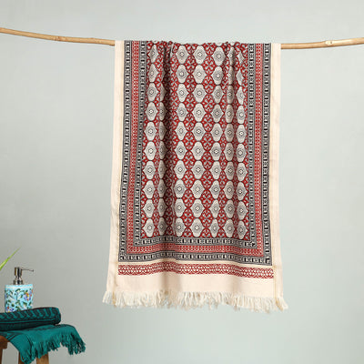 Red Bagh Hand Block Print Cotton Handloom Towel