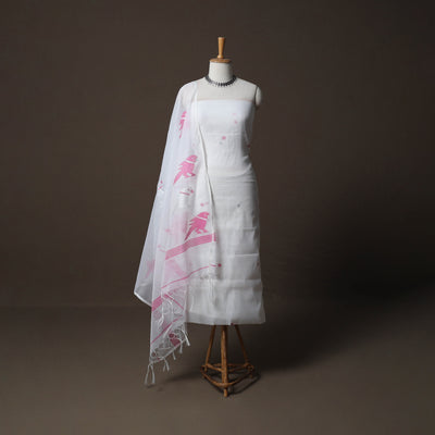 Handwoven Phulia Jamdani Muslin Silk 2pc Unstitched Dress Material Kurta Set 16