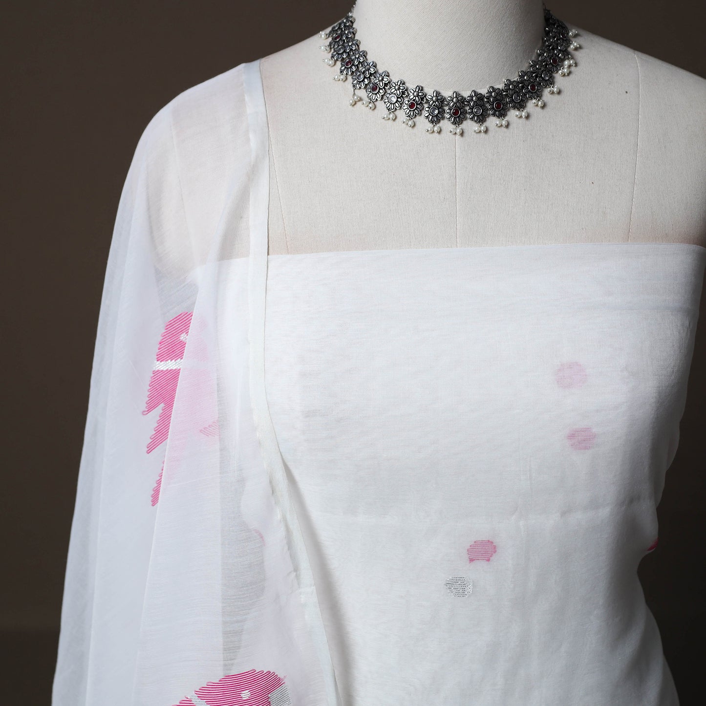 Handwoven Phulia Jamdani Muslin Silk 2pc Unstitched Dress Material Kurta Set 16