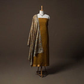Mangalagiri Handwoven Cotton 2pc Unstitched Dress Material Kurta Set with Jewellery 05