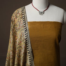 Mangalagiri Handwoven Cotton 2pc Unstitched Dress Material Kurta Set with Jewellery 05