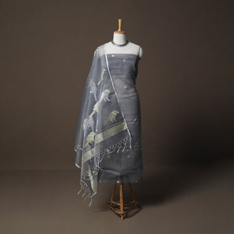 Handwoven Phulia Jamdani Muslin Silk 2pc Unstitched Dress Material Kurta Set 17