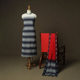 Grey - Pochampally Ikat Weave 3pc Cotton Unstitched Dress Material Suit Set 01