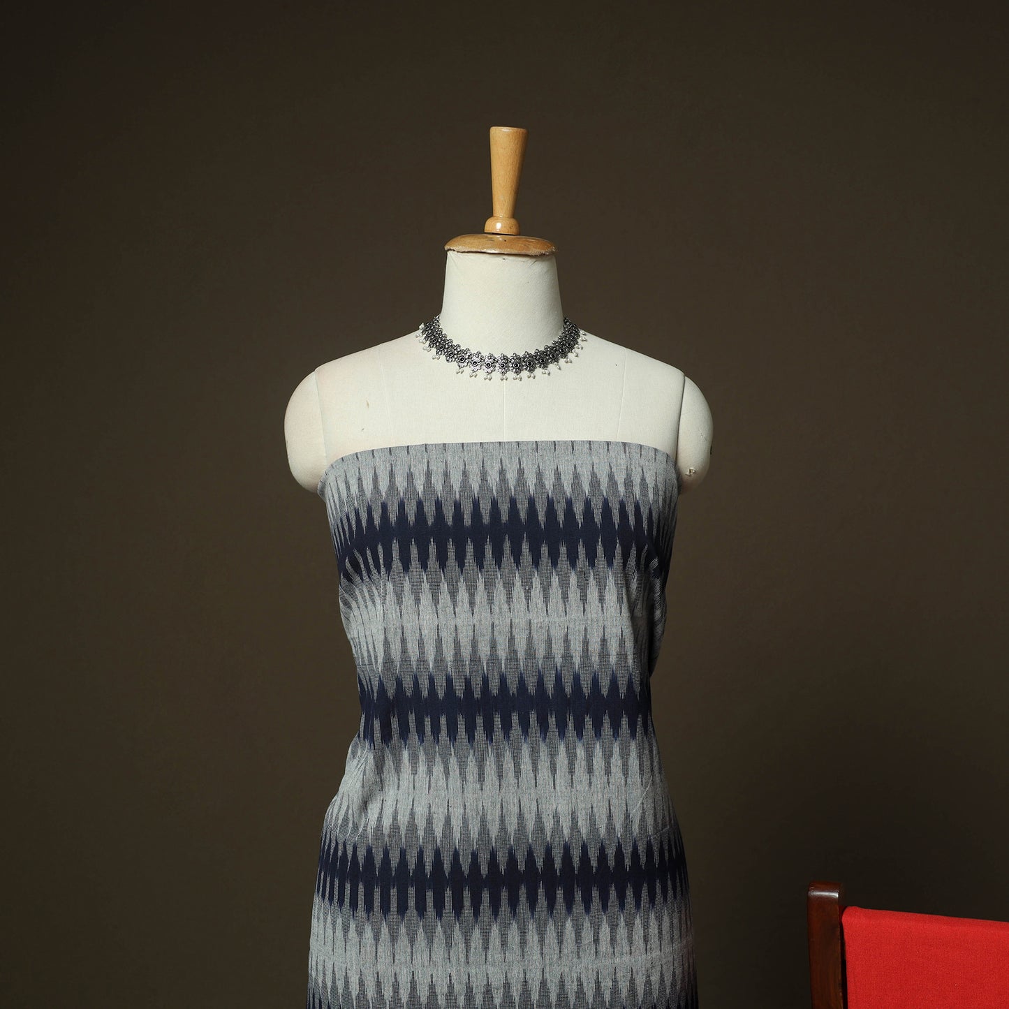 Grey - Pochampally Ikat Weave 3pc Cotton Unstitched Dress Material Suit Set 01