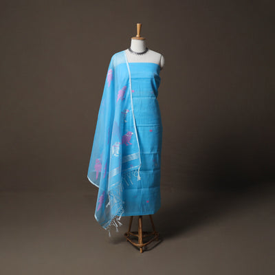 Handwoven Phulia Jamdani Muslin Silk 2pc Unstitched Dress Material Kurta Set 18