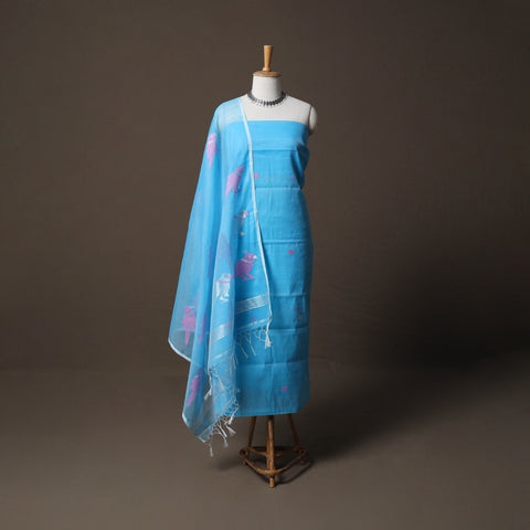 Handwoven Phulia Jamdani Muslin Silk 2pc Unstitched Dress Material Kurta Set 18