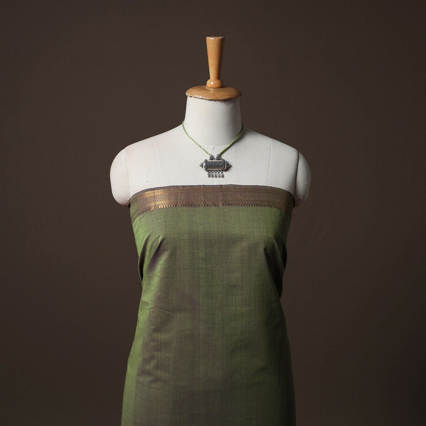Mangalagiri Handwoven Cotton 2pc Unstitched Dress Material Kurta Set with Jewellery 06