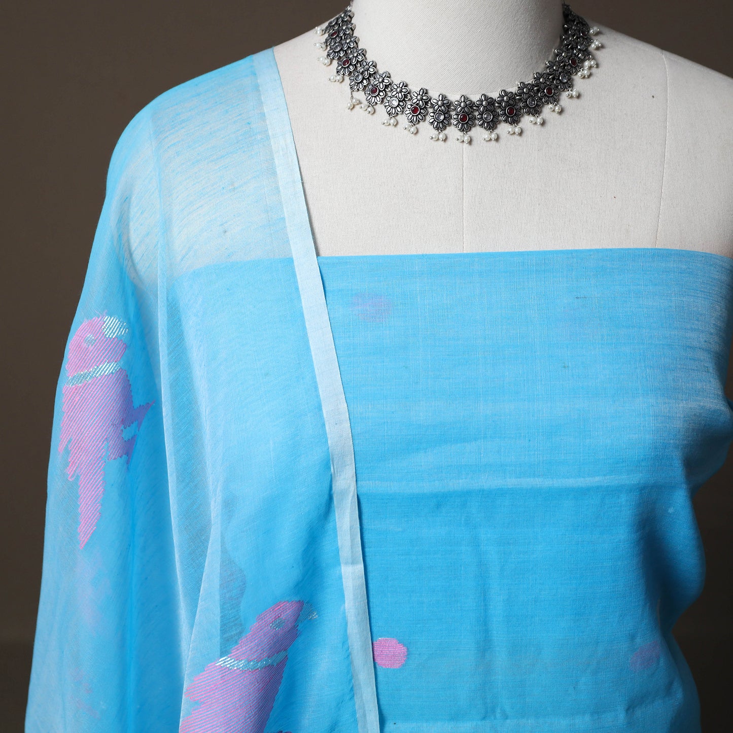 Handwoven Phulia Jamdani Muslin Silk 2pc Unstitched Dress Material Kurta Set 18