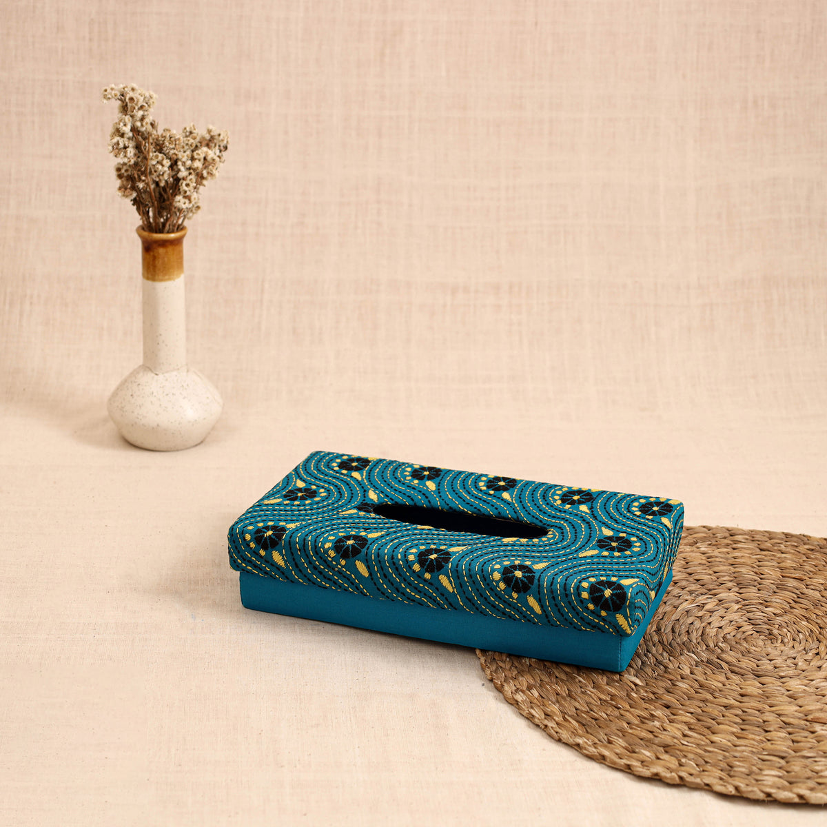 Blue - handcrafted bengal kantha work tissue box 11