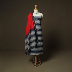 Grey - Pochampally Ikat Weave 3pc Cotton Unstitched Dress Material Suit Set 01