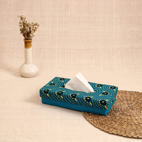 Blue - handcrafted bengal kantha work tissue box 11
