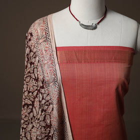 Mangalagiri Handwoven Cotton 2pc Unstitched Dress Material Kurta Set with Jewellery 07