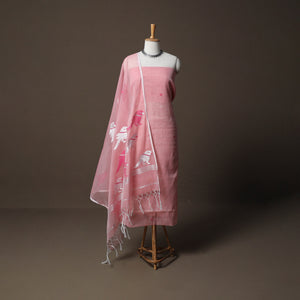 Handwoven Phulia Jamdani Muslin Silk 2pc Unstitched Dress Material Kurta Set 19