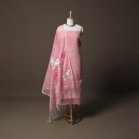 Handwoven Phulia Jamdani Muslin Silk 2pc Unstitched Dress Material Kurta Set 19