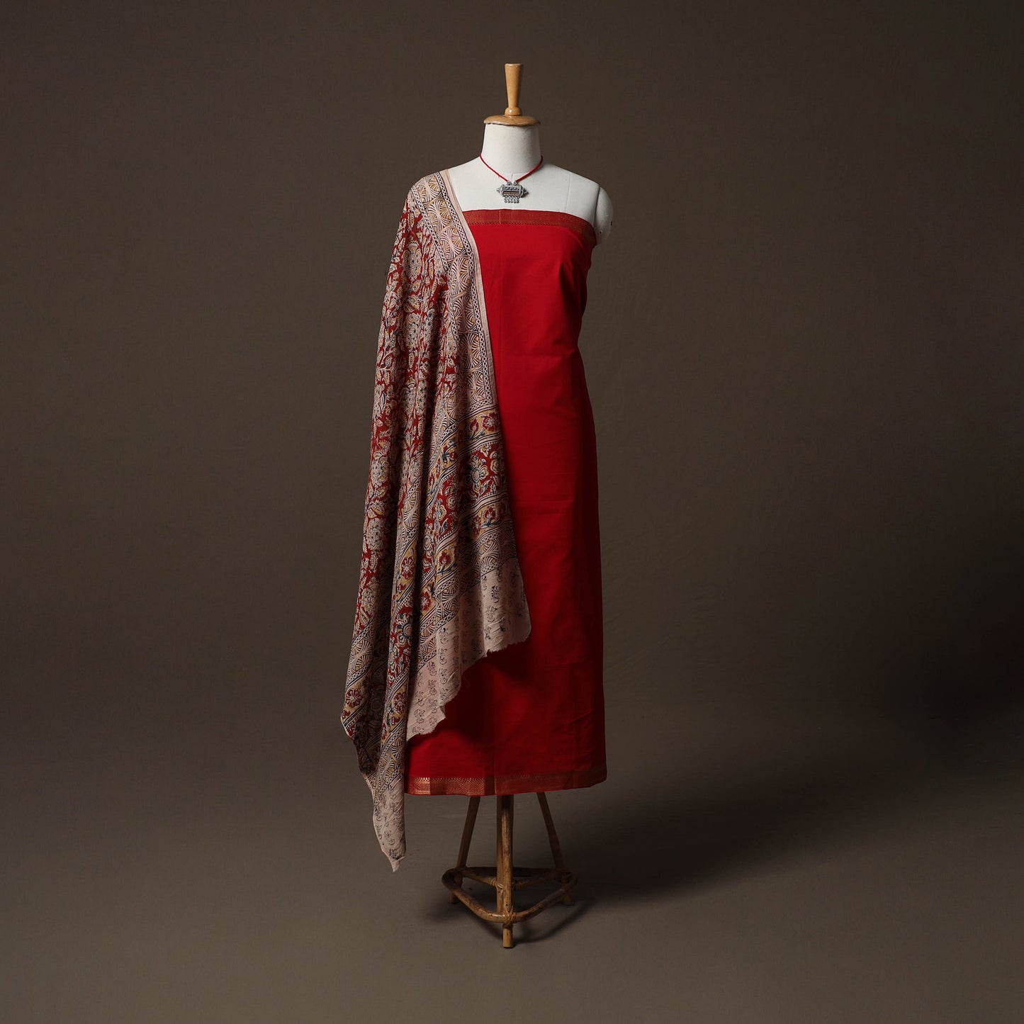 Mangalagiri Handwoven Cotton 2pc Unstitched Dress Material Kurta Set with Jewellery 08