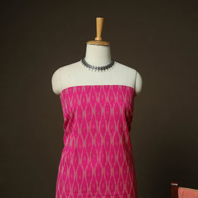 Pink - Pochampally Ikat Weave 3pc Cotton Unstitched Dress Material Suit Set 02