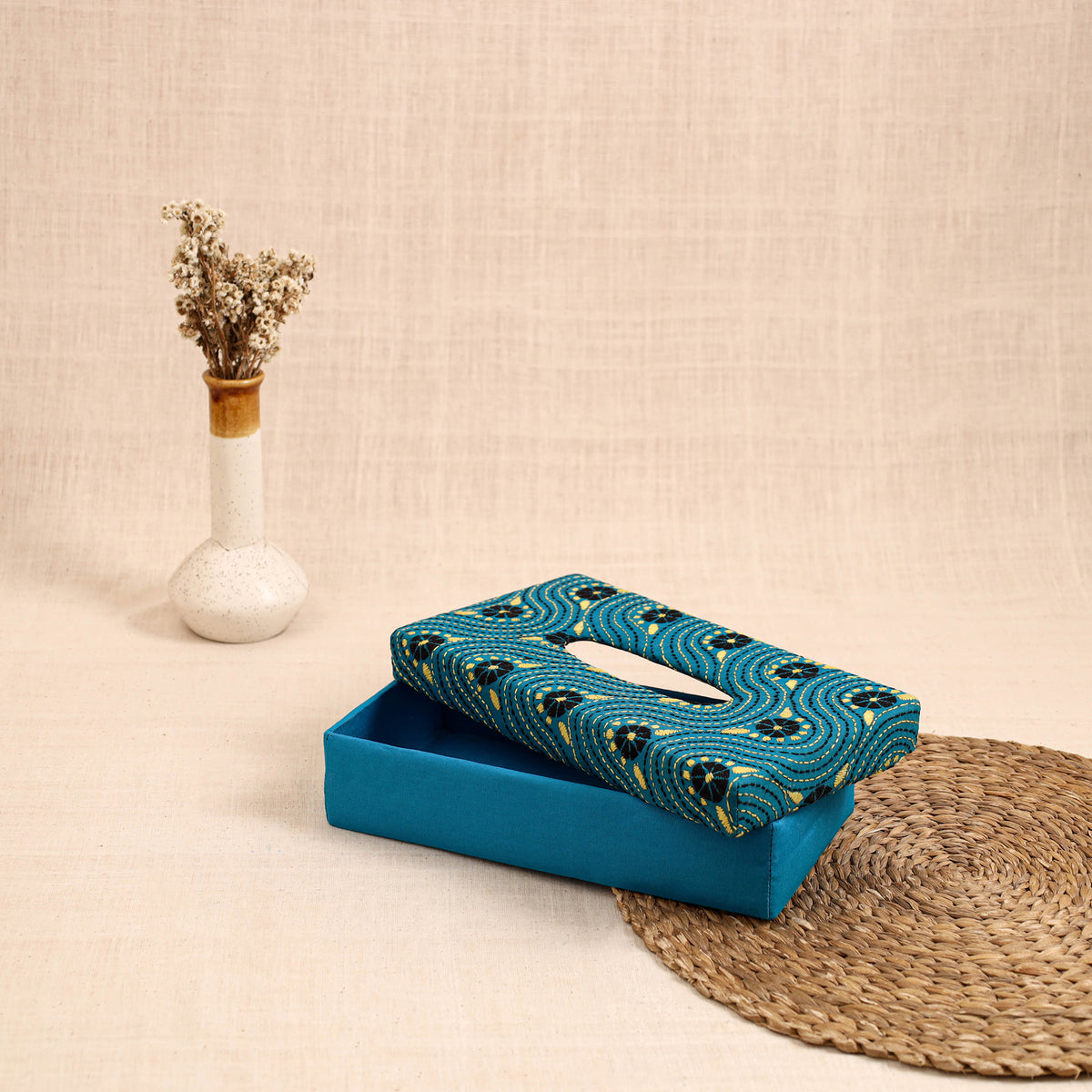 Blue - handcrafted bengal kantha work tissue box 11