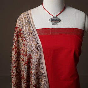 Mangalagiri Handwoven Cotton 2pc Unstitched Dress Material Kurta Set with Jewellery 08