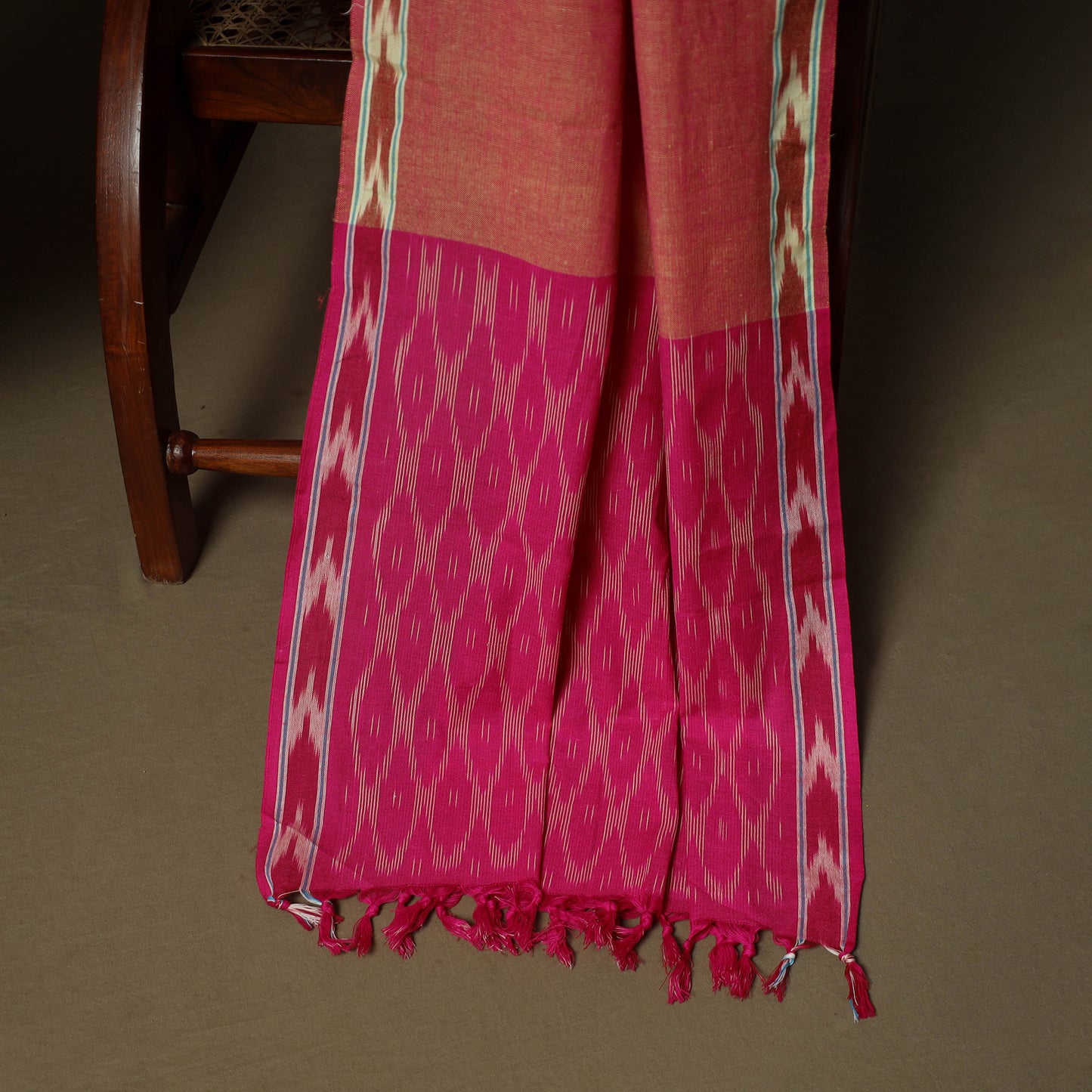 Pink - Pochampally Ikat Weave 3pc Cotton Unstitched Dress Material Suit Set 02
