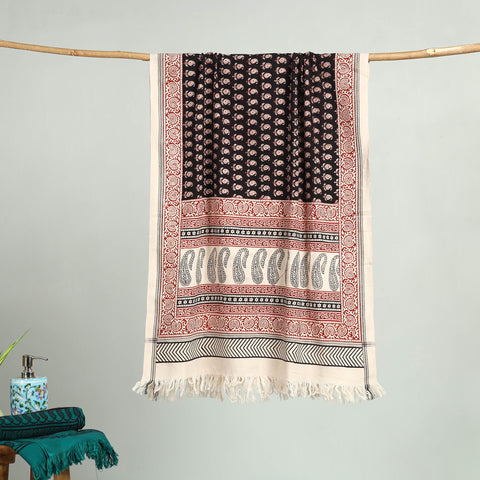 Red Bagh Hand Block Print Cotton Handloom Towel