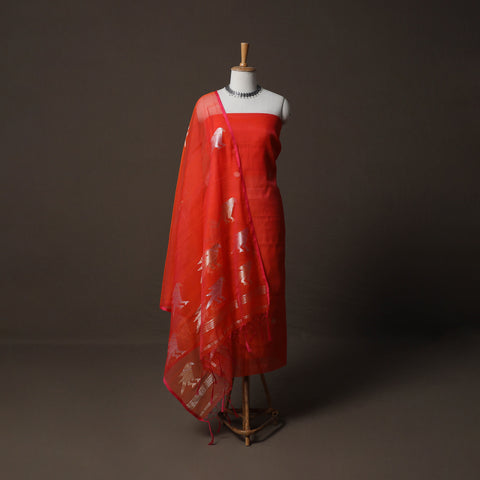 Handwoven Phulia Jamdani Muslin Silk 2pc Unstitched Dress Material Kurta Set 21