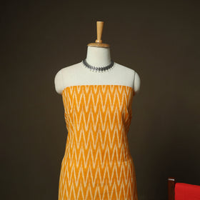 Orange - Pochampally Ikat Weave 3pc Cotton Unstitched Dress Material Suit Set 03