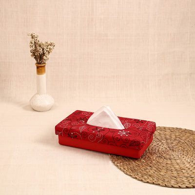 Red - handcrafted bengal kantha work tissue box 01