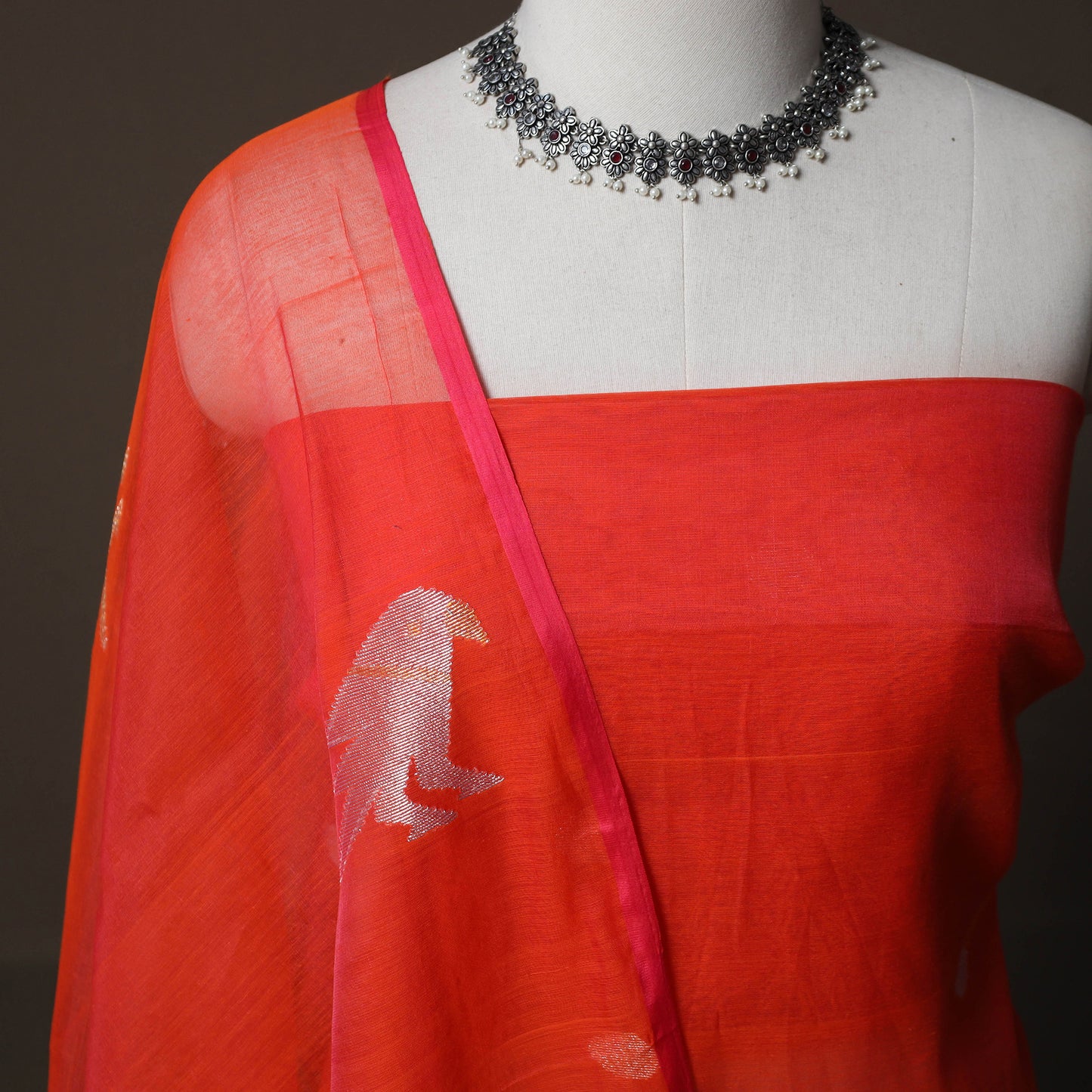 Handwoven Phulia Jamdani Muslin Silk 2pc Unstitched Dress Material Kurta Set 21