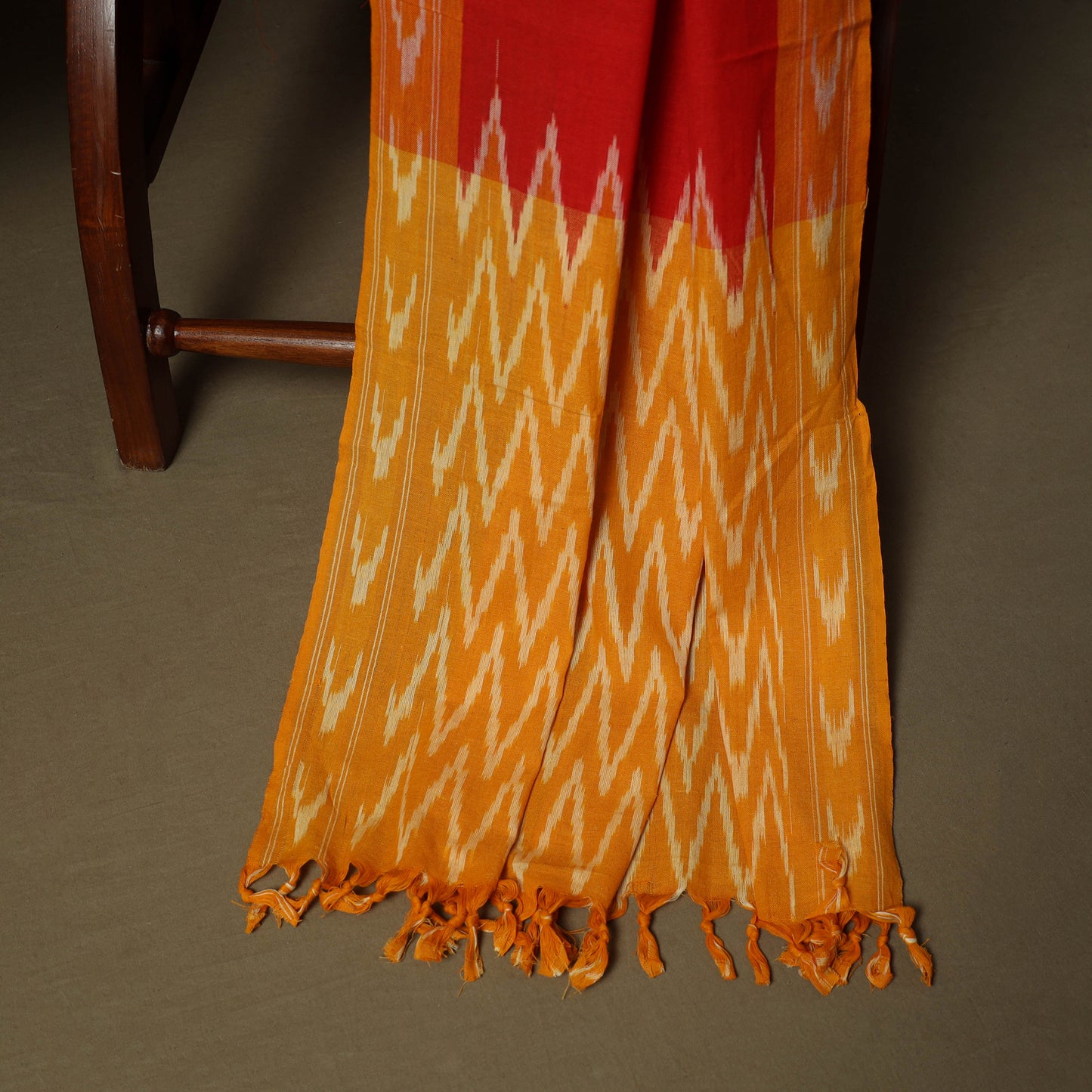 Orange - Pochampally Ikat Weave 3pc Cotton Unstitched Dress Material Suit Set 03