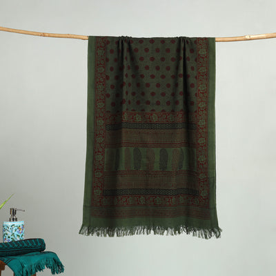 Green - bagh hand cotton handloom towel 21 - handcrafted