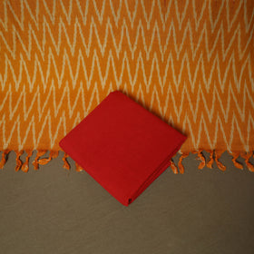 Orange - Pochampally Ikat Weave 3pc Cotton Unstitched Dress Material Suit Set 03