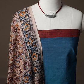 Mangalagiri Handwoven Cotton 2pc Unstitched Dress Material Kurta Set with Jewellery 09