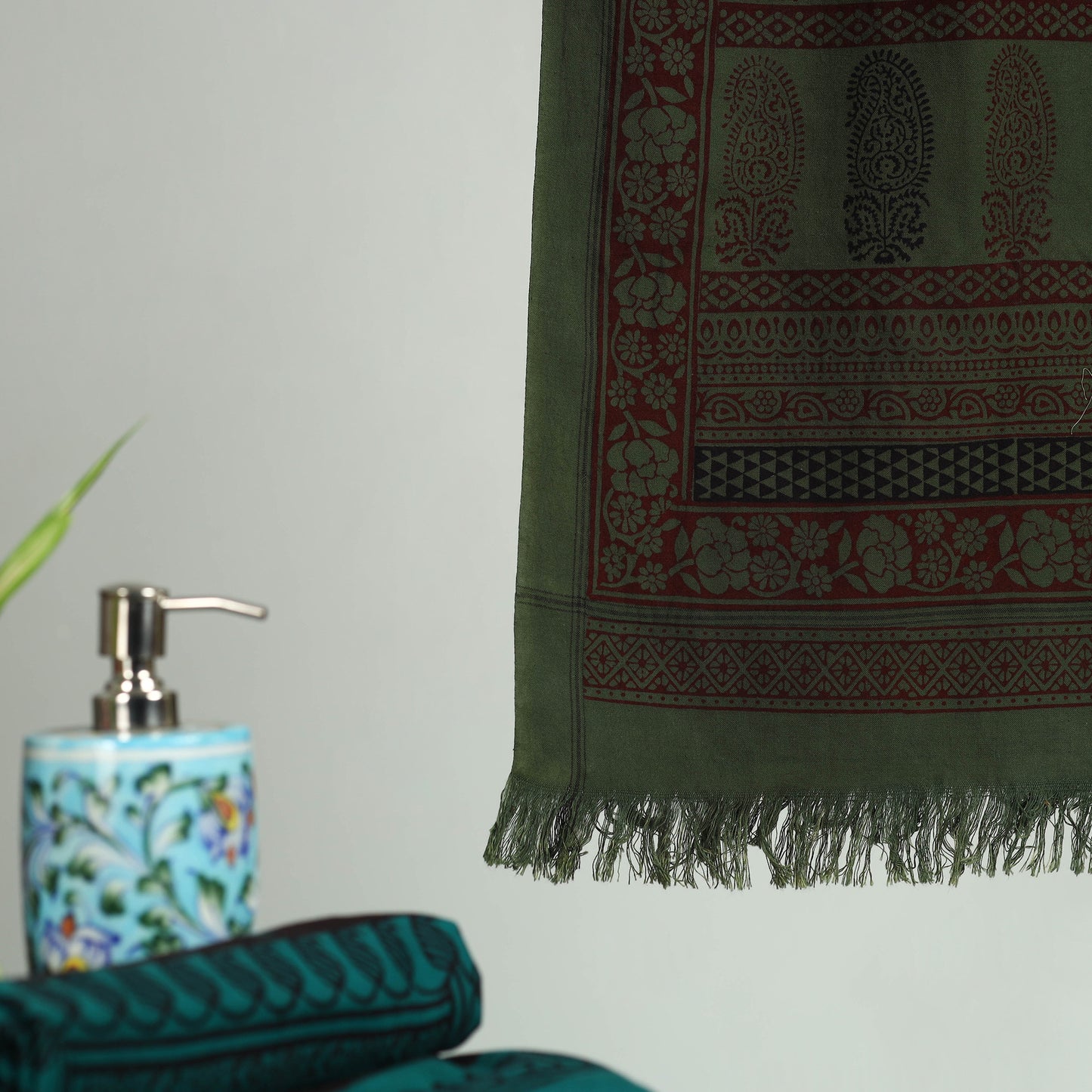 Green - bagh hand cotton handloom towel 21 - handcrafted