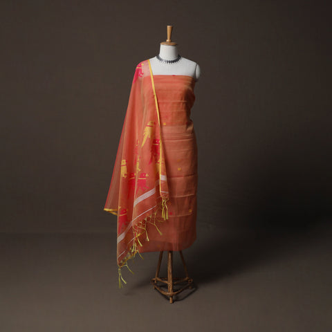 Handwoven Phulia Jamdani Muslin Silk 2pc Unstitched Dress Material Kurta Set 22
