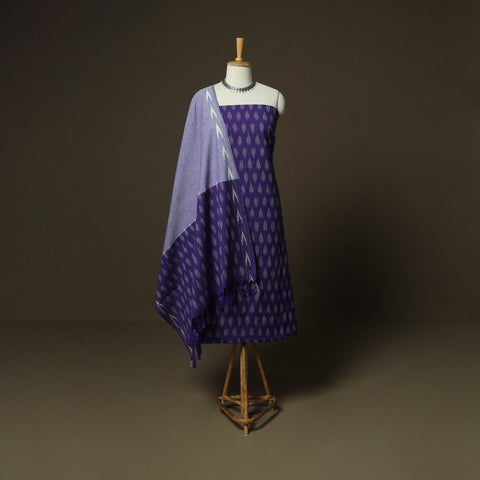 Purple - Pochampally Ikat Weave 3pc Cotton Unstitched Dress Material Suit Set 04